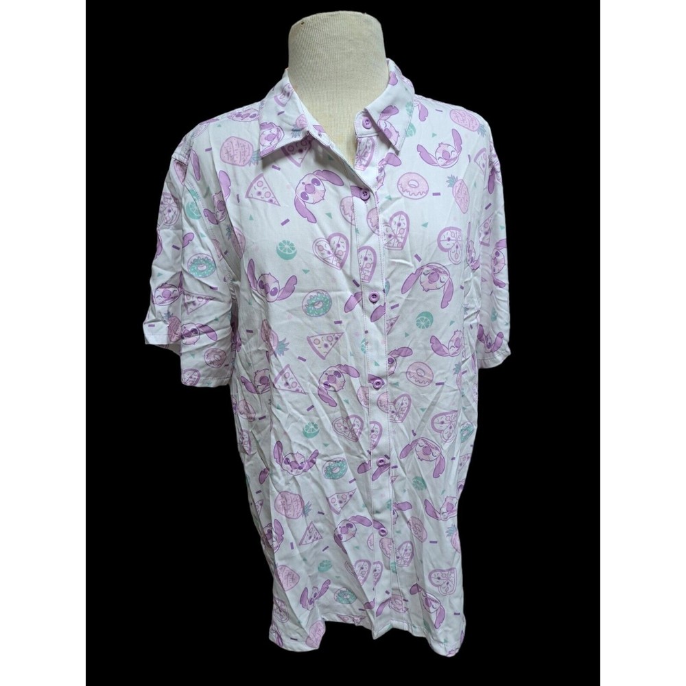 Disney Stitch Snacks Shirt Button-Up Purple Blouse Hot Topic Top